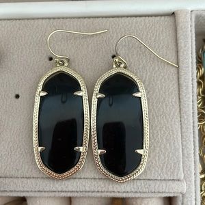 Elle Gold Drop Earrings In Black Opaque Glass